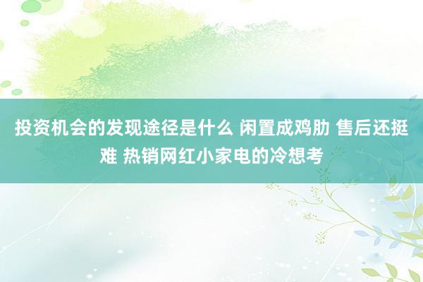 投资机会的发现途径是什么 闲置成鸡肋 售后还挺难 热销网红小家电的冷想考