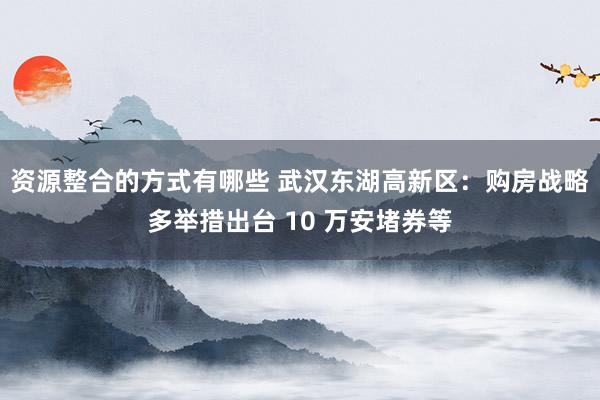 资源整合的方式有哪些 武汉东湖高新区：购房战略多举措出台 10 万安堵券等