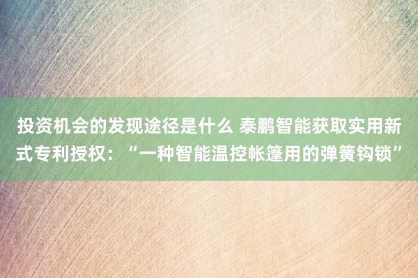 投资机会的发现途径是什么 泰鹏智能获取实用新式专利授权：“一种智能温控帐篷用的弹簧钩锁”