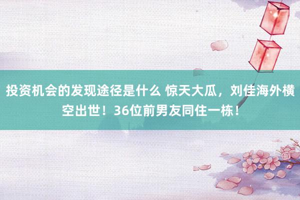 投资机会的发现途径是什么 惊天大瓜，刘佳海外横空出世！36位前男友同住一栋！