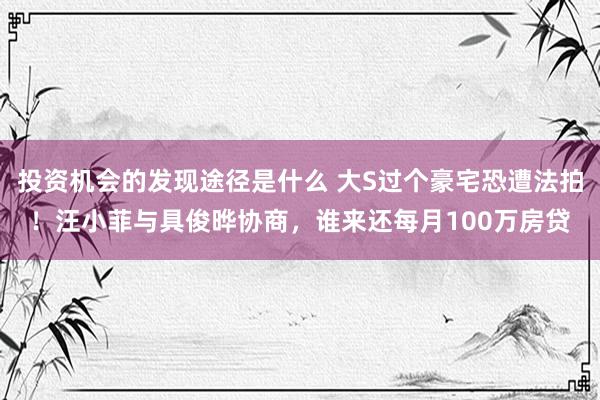 投资机会的发现途径是什么 大S过个豪宅恐遭法拍！汪小菲与具俊晔协商，谁来还每月100万房贷